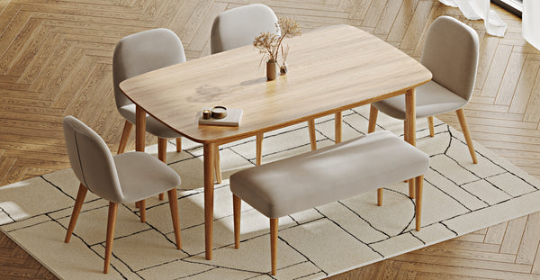 Lyno 97x160 Sabit Yemek Masası Takımı (Roa Bench & 4 Venn Sandalye) - Performans Keten