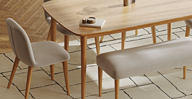 Lyno 97x160 Sabit Yemek Masası Takımı (Roa Bench & 4 Venn Sandalye) - Performans Keten