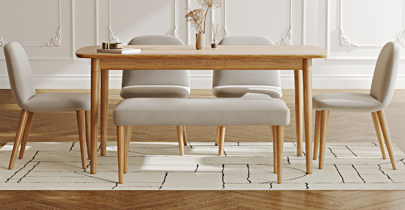Lyno 97x160 Sabit Yemek Masası Takımı (Roa Bench & 4 Venn Sandalye) - Performans Keten