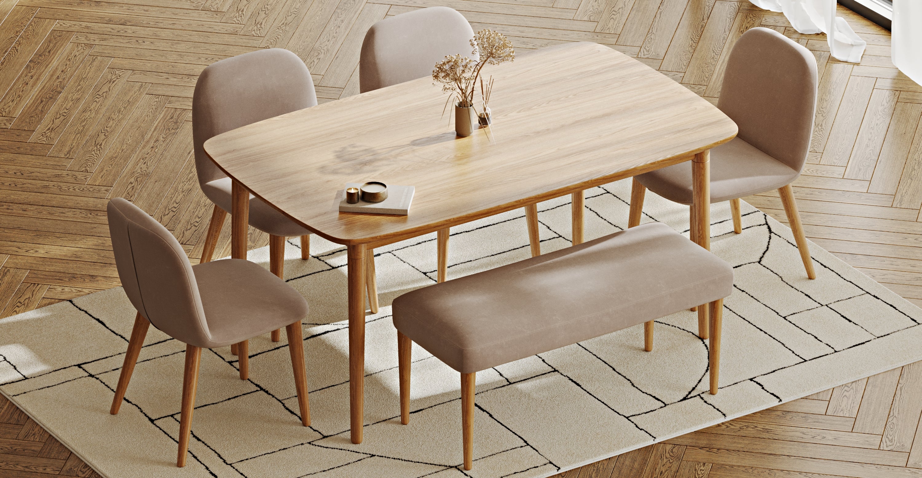 Lyno 97x160 Sabit Yemek Masası Takımı (Roa Bench & 4 Venn Sandalye ...