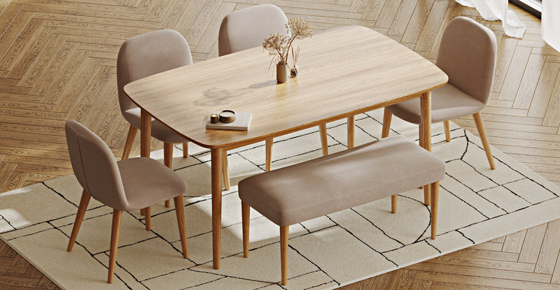 Lyno 97x160 Sabit Yemek Masası Takımı (Roa Bench & 4 Venn Sandalye) - Kadife