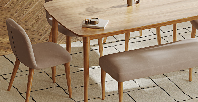 Lyno 97x160 Sabit Yemek Masası Takımı (Roa Bench & 4 Venn Sandalye) - Kadife