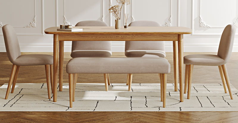 Lyno 97x160 Sabit Yemek Masası Takımı (Roa Bench & 4 Venn Sandalye) - Kadife