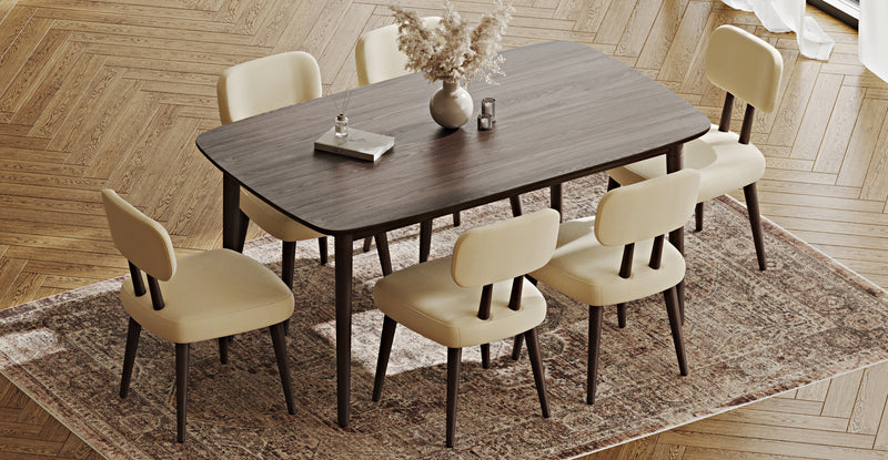 Lyno 97x160 Cm Sabit Yemek Masası Takımı (6Lı Roa) - Doğal Doku