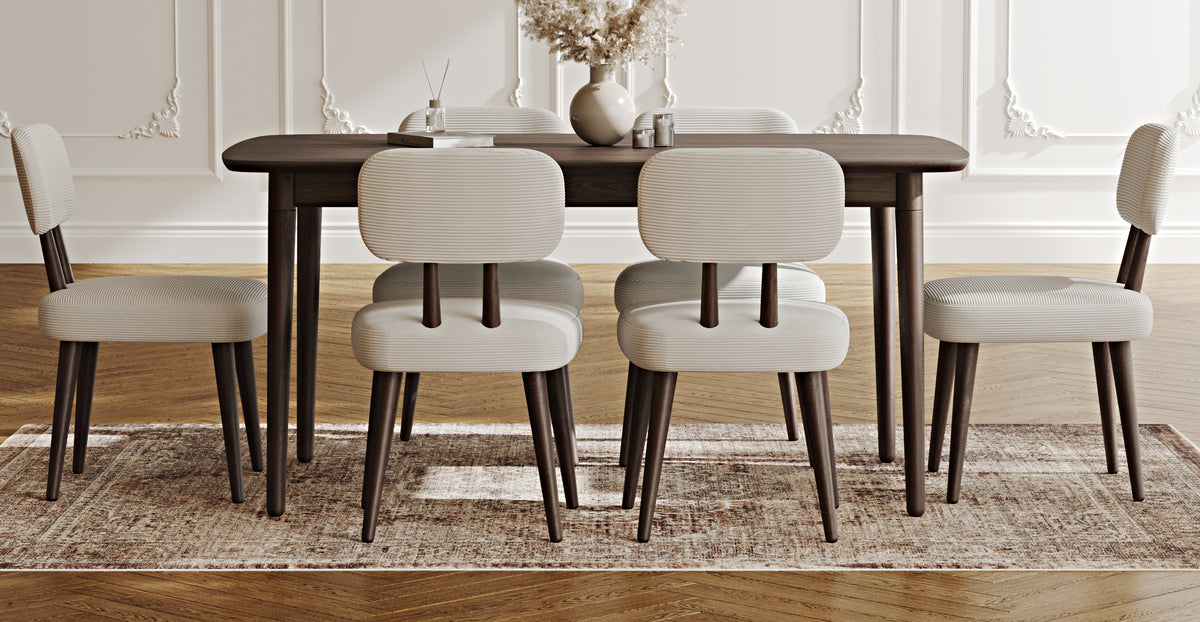 Lyno 97x160 Cm Sabit Yemek Masası Takımı (6Lı Roa) - Fitilli Kadife