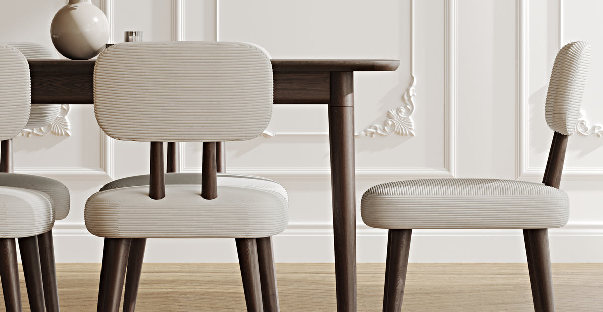 Lyno 97x160 Cm Sabit Yemek Masası Takımı (6Lı Roa) - Fitilli Kadife