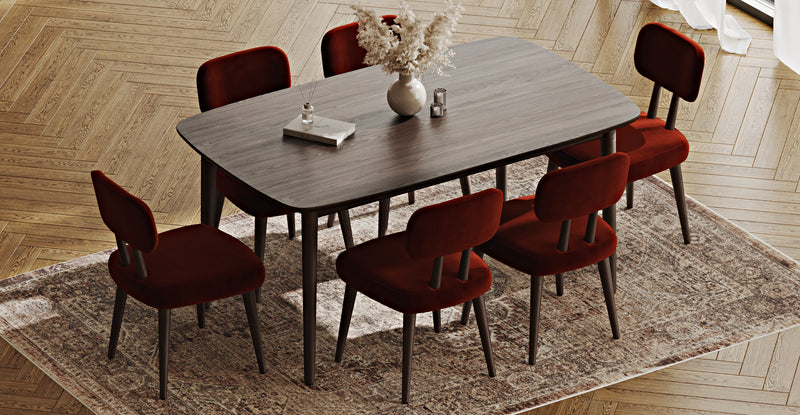Lyno 97x160 Cm Sabit Yemek Masası Takımı (6Lı Roa) - Kadife