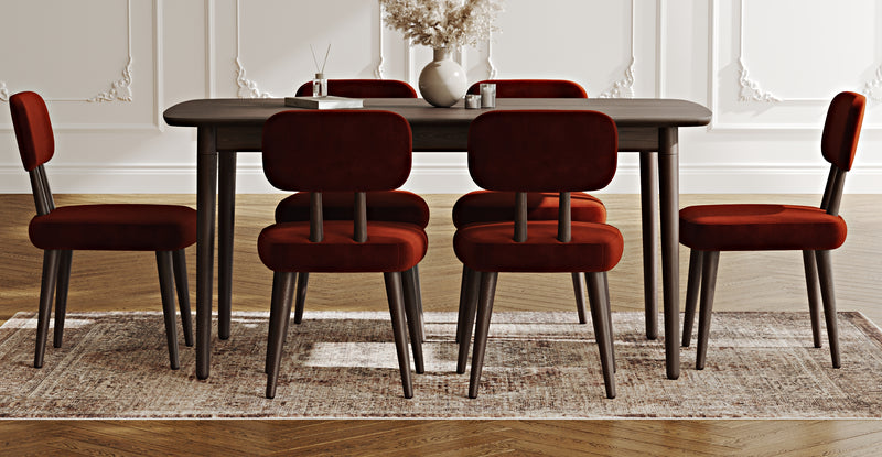 Lyno 97x160 Cm Sabit Yemek Masası Takımı (6Lı Roa) - Kadife