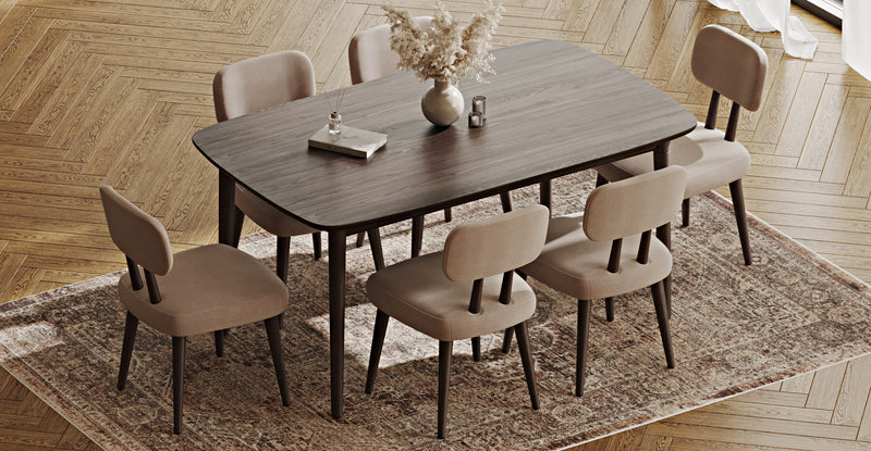 Lyno 97x160 Cm Sabit Yemek Masası Takımı (6Lı Roa) - Kadife