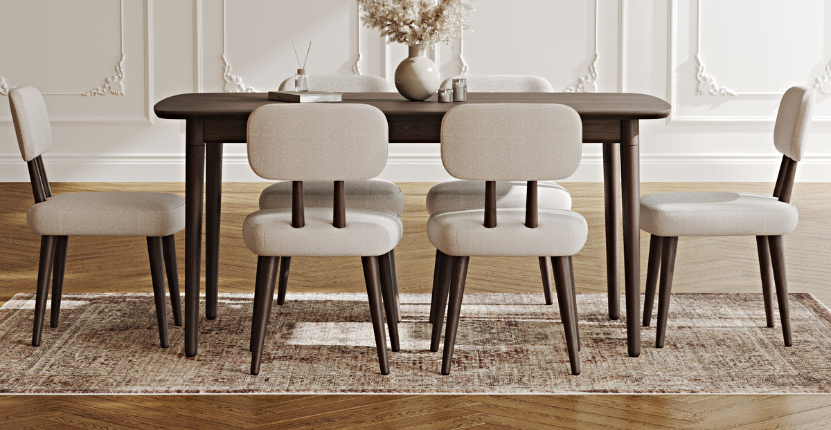 Lyno 97x160 Cm Sabit Yemek Masası Takımı (6Lı Roa) - Keten