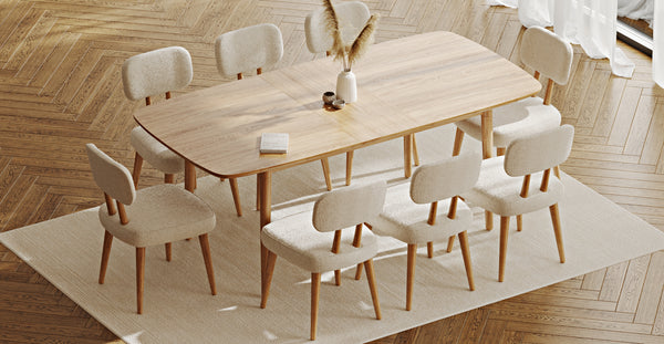 Lyno 97x160 Cm Açılır Yemek Masası Takımı (8Li Roa) - Bukle