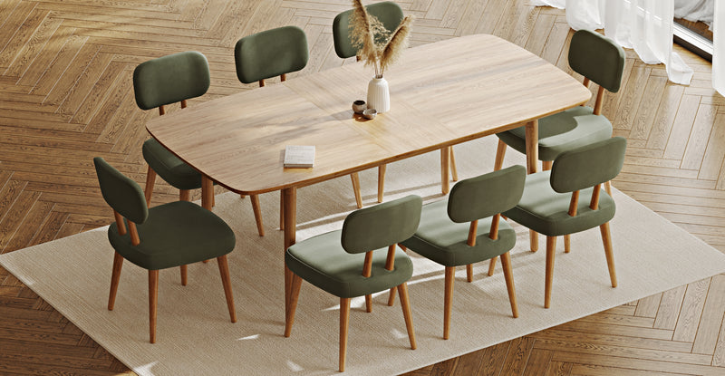 Lyno 97x160 Cm Açılır Yemek Masası Takımı (8Li Roa) - Kadife