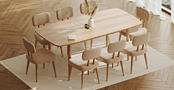 Lyno 97x160 Cm Açılır Yemek Masası Takımı (8Li Roa) - Kadife