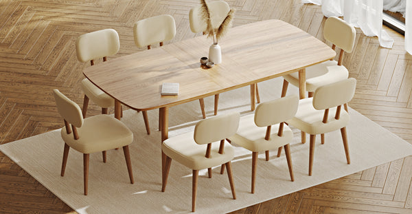 Lyno 97x160 Cm Açılır Yemek Masası Takımı (8Li Roa) - Doğal Doku