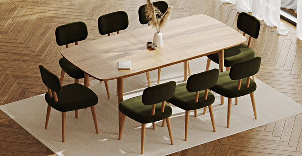 Lyno 97x160 Cm Açılır Yemek Masası Takımı (8Li Roa) - Kadife