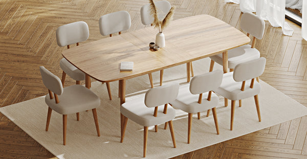 Lyno 97x160 Cm Açılır Yemek Masası Takımı (8Li Roa) - Fitilli Kadife