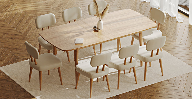 Lyno 97x160 Cm Açılır Yemek Masası Takımı (8Li Roa) - Doğal Doku