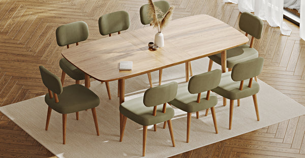 Lyno 97x160 Cm Açılır Yemek Masası Takımı (8Li Roa) - Fitilli Kadife