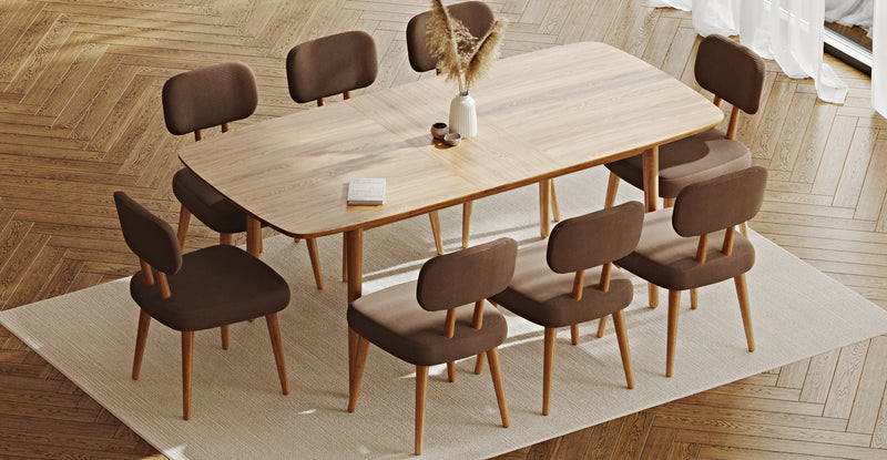 Lyno 97x160 Cm Açılır Yemek Masası Takımı (8Li Roa) - Fitilli Kadife
