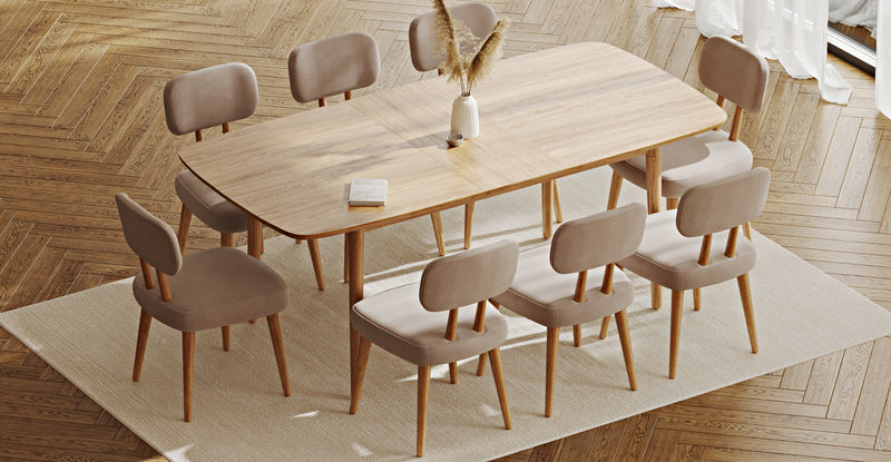 Lyno 97x160 Cm Açılır Yemek Masası Takımı (8Li Roa) - Kadife