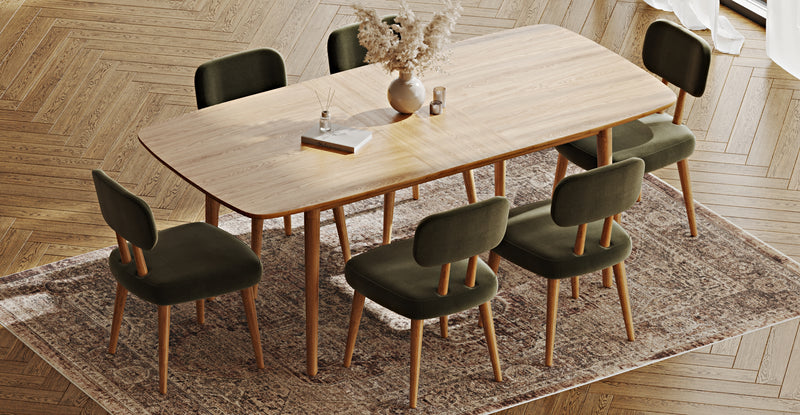 Lyno 97x160 Cm Açılır Yemek Masası Takımı (6Lı Roa) - Performans Keten