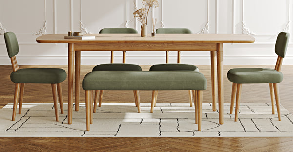 Lyno 97x160 Cm Açılır Yemek Masası Takımı (Bench&4Lü Roa) - Kadife