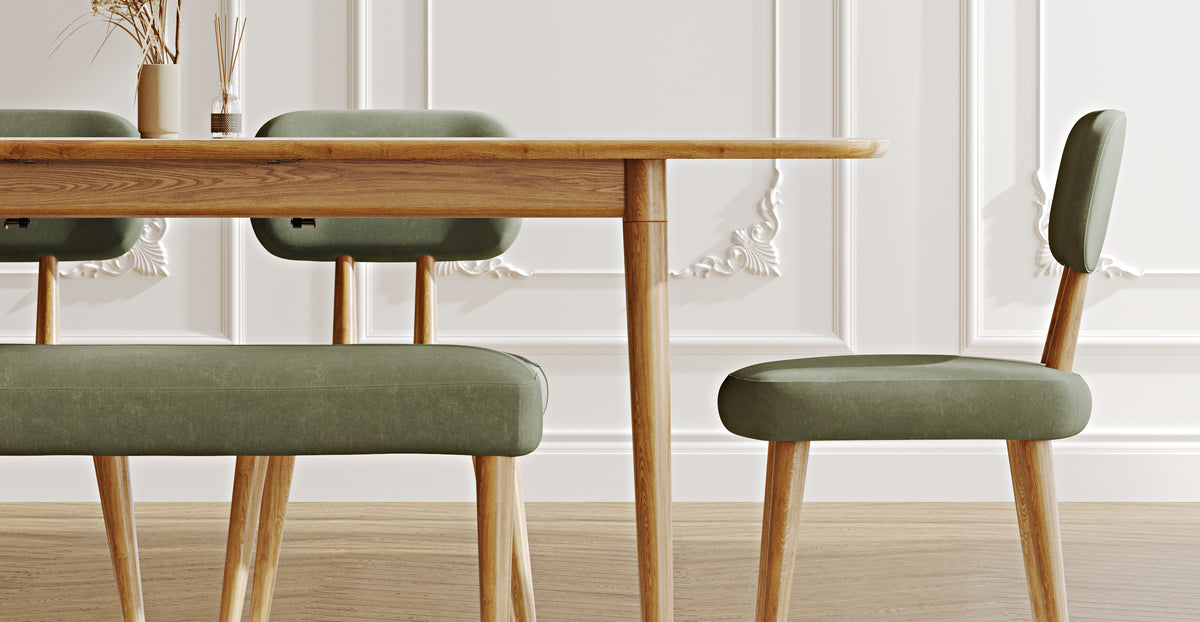 Lyno 97x160 Cm Açılır Yemek Masası Takımı (Bench&4Lü Roa) - Kadife