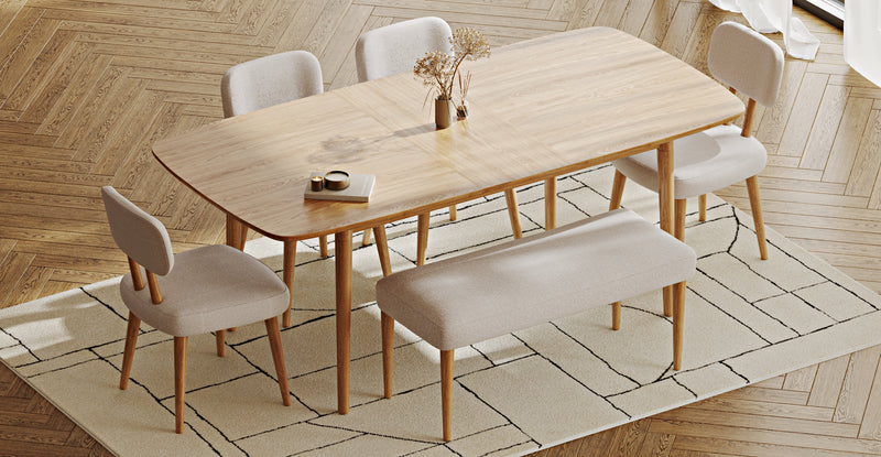 Lyno 97x160 Cm Açılır Yemek Masası Takımı (Bench&4Lü Roa) - Keten