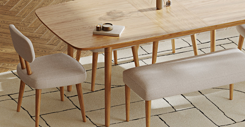 Lyno 97x160 Cm Açılır Yemek Masası Takımı (Bench&4Lü Roa) - Keten