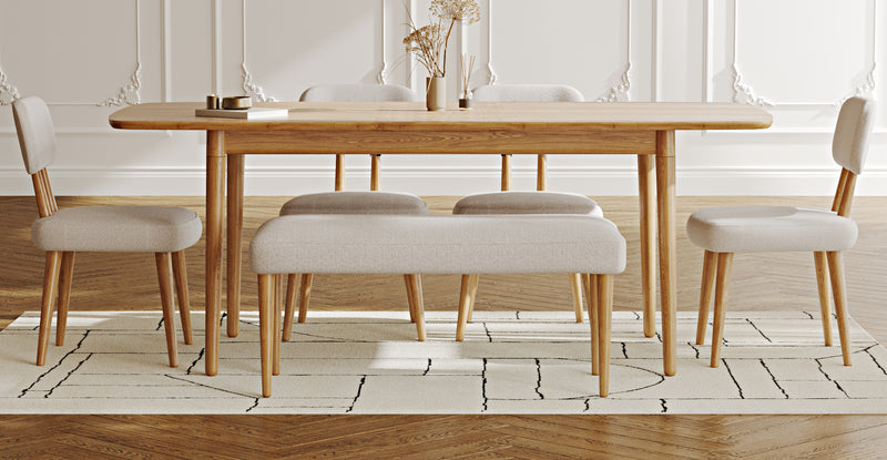Lyno 97x160 Cm Açılır Yemek Masası Takımı (Bench&4Lü Roa) - Keten