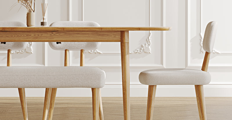 Lyno 97x160 Cm Açılır Yemek Masası Takımı (Bench&4Lü Roa) - Keten