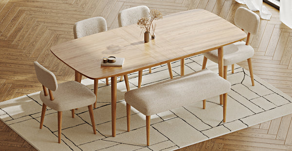 Lyno 97x160 Cm Açılır Yemek Masası Takımı (Bench&4Lü Roa) - Bukle