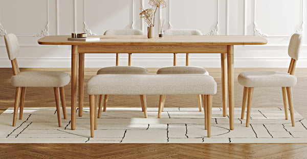 Lyno 97x160 Cm Açılır Yemek Masası Takımı (Bench&4Lü Roa) - Bukle