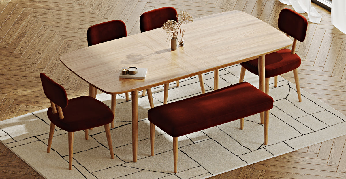 Lyno 97x160 Cm Açılır Yemek Masası Takımı (Bench&4Lü Roa) - Kadife