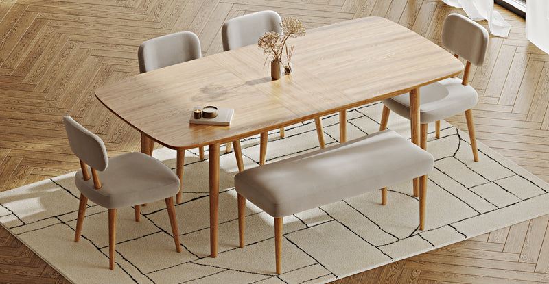 Lyno 97x160 Cm Açılır Yemek Masası Takımı (Bench&4Lü Roa) - Performans Keten