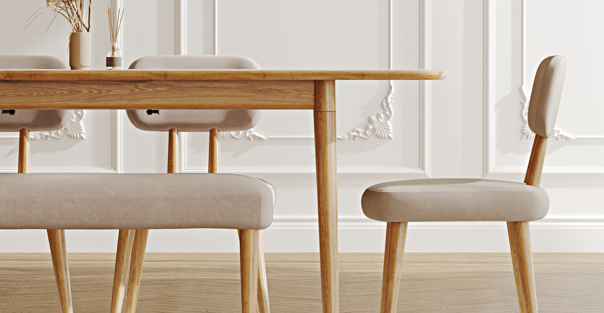 Lyno 97x160 Cm Açılır Yemek Masası Takımı (Bench&4Lü Roa) - Kadife