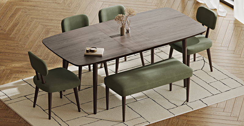 Lyno 97x160 Cm Açılır Yemek Masası Takımı (Bench&4Lü Roa) - Kadife