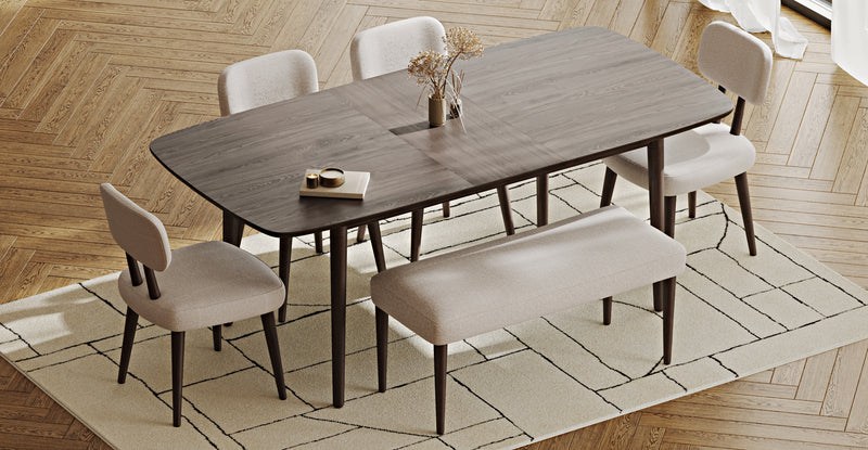 Lyno 97x160 Cm Açılır Yemek Masası Takımı (Bench&4Lü Roa) - Keten
