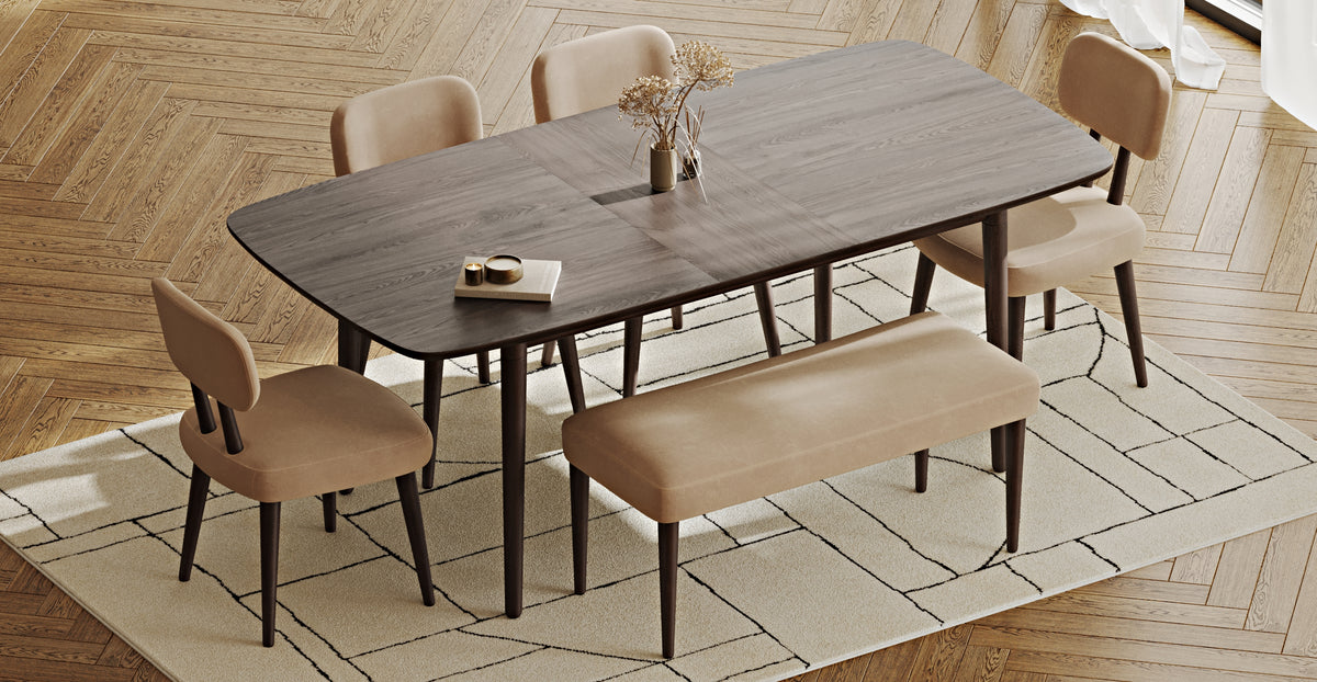 Lyno 97x160 Cm Açılır Yemek Masası Takımı (Bench&4Lü Roa) - Kadife