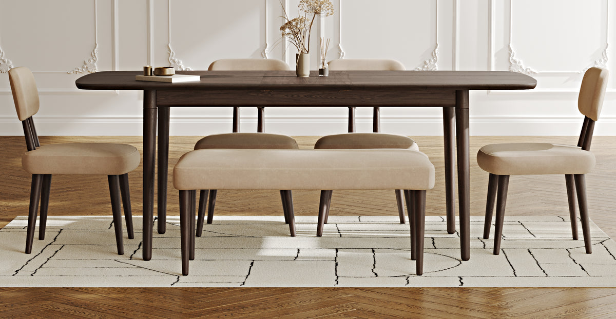 Lyno 97x160 Cm Açılır Yemek Masası Takımı (Bench&4Lü Roa) - Kadife