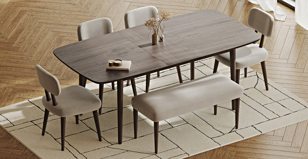 Lyno 97x160 Cm Açılır Yemek Masası Takımı (Bench&4Lü Roa) - Performans Keten