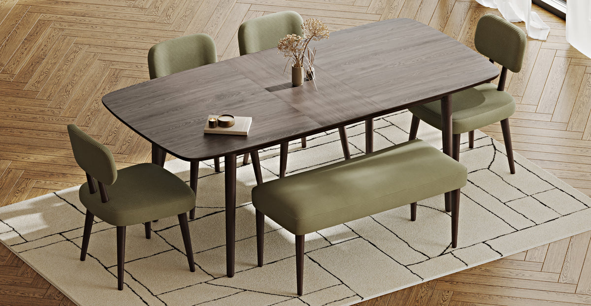 Lyno 97x160 Cm Açılır Yemek Masası Takımı (Bench&4Lü Roa) - Fitilli Kadife