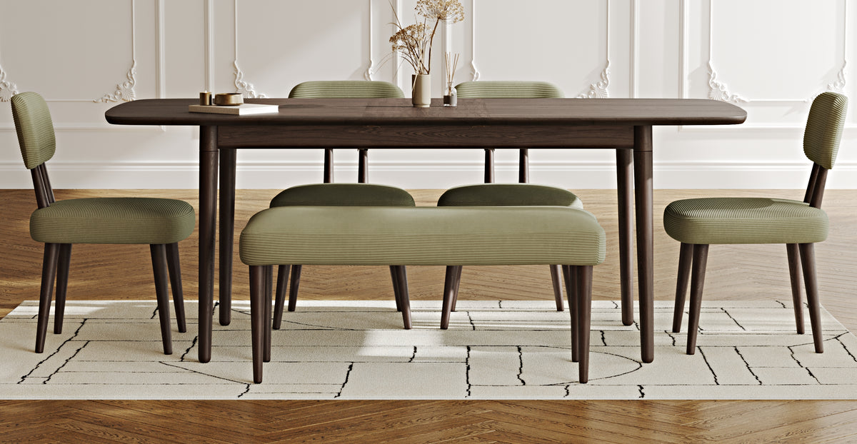 Lyno 97x160 Cm Açılır Yemek Masası Takımı (Bench&4Lü Roa) - Fitilli Kadife