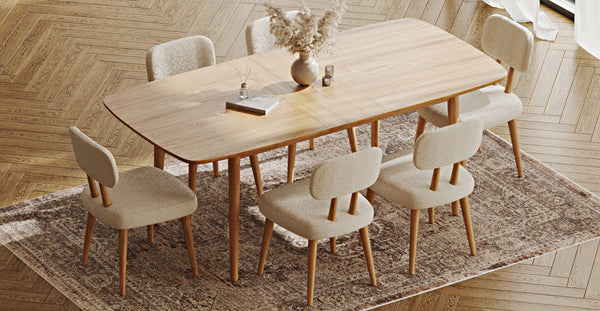 Lyno 97x160 Cm Açılır Yemek Masası Takımı (6Lı Roa) - Bukle