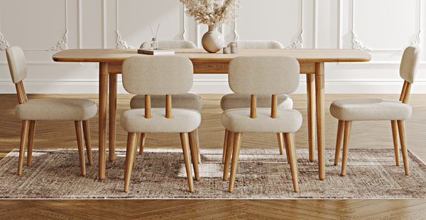 Lyno 97x160 Cm Açılır Yemek Masası Takımı (6Lı Roa) - Bukle