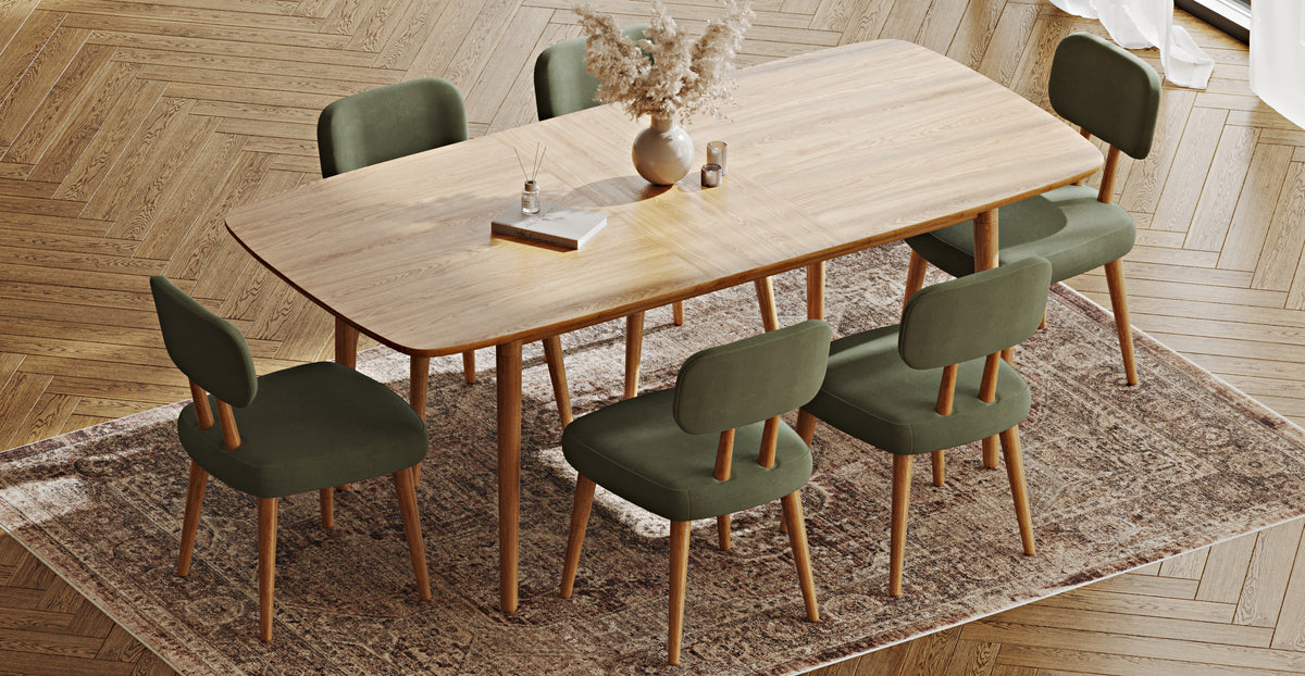 Lyno 97x160 Cm Açılır Yemek Masası Takımı (6Lı Roa) - Kadife