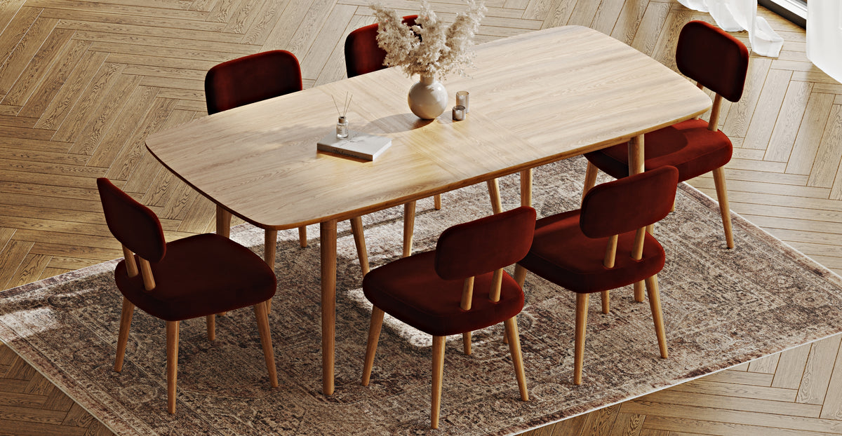 Lyno 97x160 Cm Açılır Yemek Masası Takımı (6Lı Roa) - Kadife