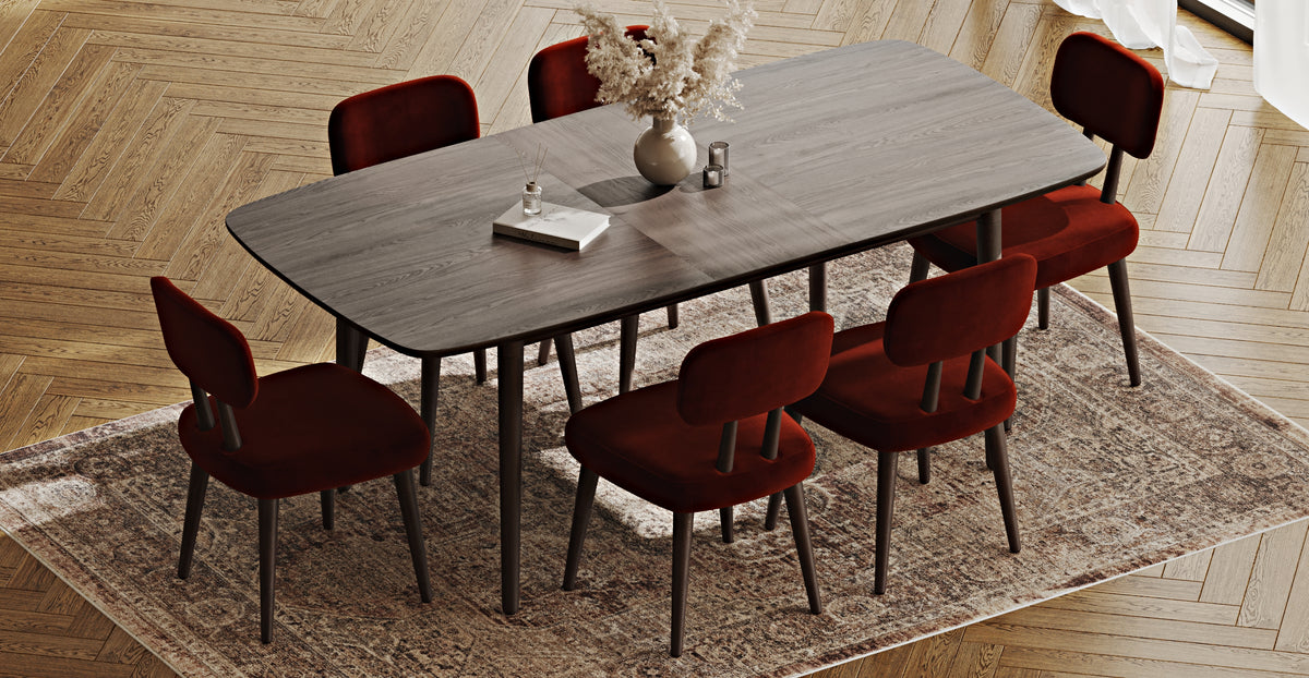 Lyno 97x160 Cm Açılır Yemek Masası Takımı (6Lı Roa) - Kadife