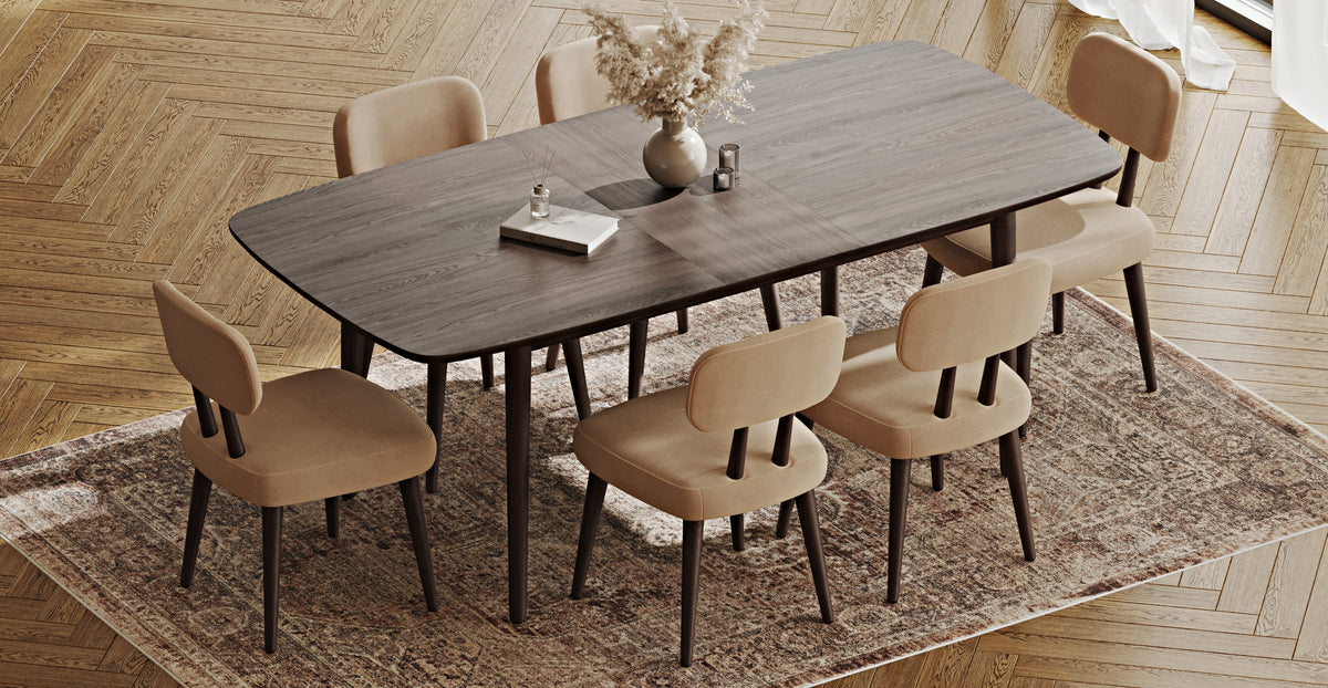 Lyno 97x160 Cm Açılır Yemek Masası Takımı (6Lı Roa) - Kadife