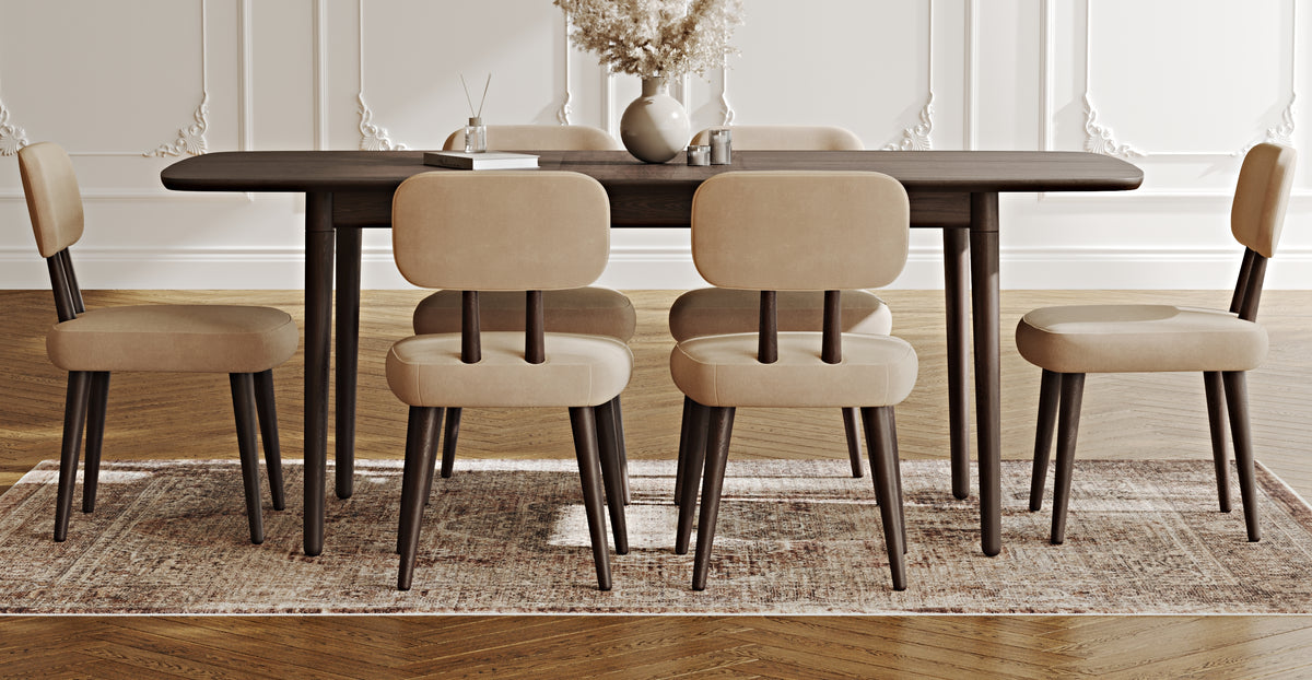 Lyno 97x160 Cm Açılır Yemek Masası Takımı (6Lı Roa) - Kadife